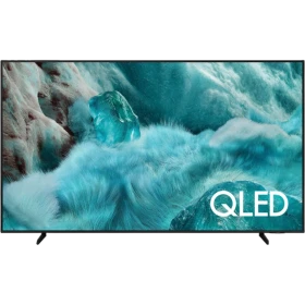 Samsung 85Q7FA Ultra HD 4K QLED televizyon, canlı mavi görseller ve QLED logosu görünen vitrin ekranı