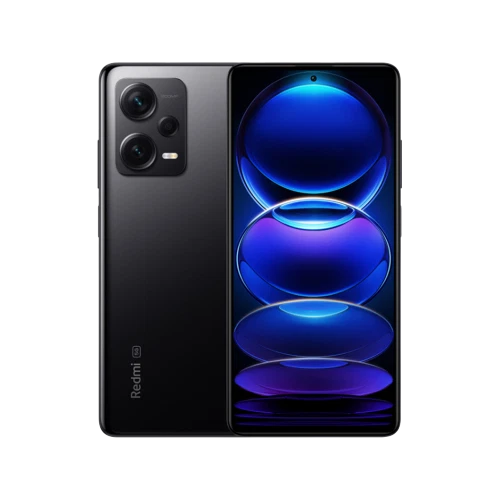 Xiaomi Redmi Note 12 Pro Plus siyah akıllı telefon, arka kamera modülü ve ekran görünümüyle vitrin çekimi
