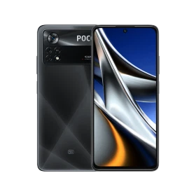 Siyah Poco X4 Pro akıllı telefon, ön ekranı ve arka kamera tasarımıyla ana ürün görünümü