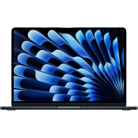 Apple MacBook Air M4 13.6 inç laptop, koyu mavi renkli açık ekranlı ön görünüm