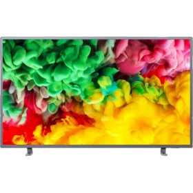 Philips 50PUS6703 Ultra HD 4K LED televizyon, renkli çiçek desenli ekran görünümü ve ince çerçeve