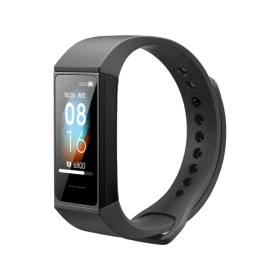 Xiaomi Mi Band 4C siyah akıllı bileklik, renkli ekranı ve ayarlanabilir silikon kayışıyla önden görünüm