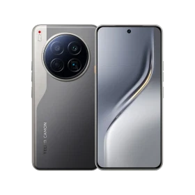 Tecno Camon 40 Premier siyah akıllı telefon, ön ekran ve yuvarlak çoklu arka kamera tasarımıyla