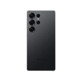 Samsung Galaxy S25 Ultra Titanyum Siyah akıllı telefonun arka yüzü, çoklu kamera modülüyle görünüm