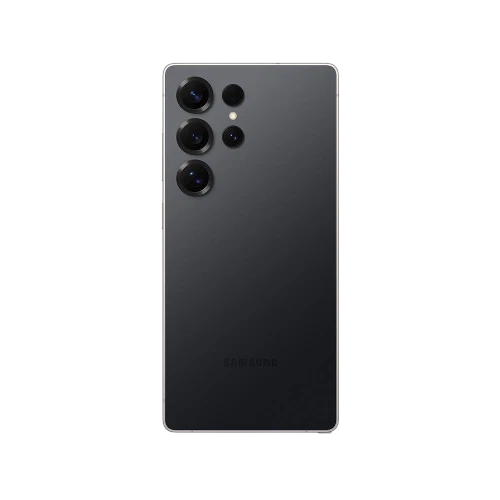 Samsung Galaxy S25 Ultra Titanyum Siyah akıllı telefonun arka yüzü, çoklu kamera modülüyle görünüm