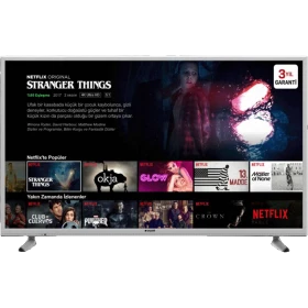 Arçelik A43L 8860 5S Ultra HD 4K LED televizyon, gümüş çerçevesiyle Netflix ekranı gösteriyor