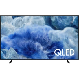 Samsung 85Q8FA Ultra HD 4K QLED televizyon, genel siyah tasarım ve mavi QLED logosu görünen vitrin ekranı