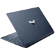 HP Victus Gaming 15-fb2009nt A05NHEA008 koyu mavi oyuncu laptop, kapak üzerinde ok logosu ve açık klavye.