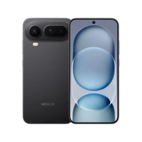 Honor Magic 8 Pro Air siyah akıllı telefon, ön ve arka görünüm; geniş ekran ve üçlü kamera modülü