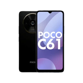 Mor Poco C61 akıllı telefon, ön ekran ve dairesel arka kamera tasarımıyla ana vitrin görünümü