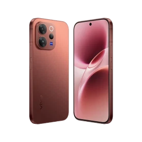 Vivo V70 kırmızı akıllı telefon, ön ekran ve üçlü kamera modüllü arka yüz tasarımıyla görünüm