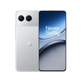 Gümüş OnePlus Nord 4 akıllı telefon, ön ekranı ve çift arka kameralı arka yüzeyiyle vitrin görünümü