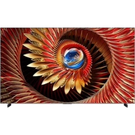 TCL 98C8K Ultra HD 4K LED televizyon, canlı renkli soyut tasarım ekranı, vitrinde genel renk görünümü
