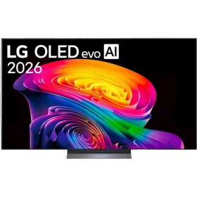 LG OLED83C64LA Ultra HD 4K OLED televizyon; siyah ekranda canlı renkli ekran tasarımı, vitrin görünümü