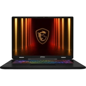 MSI Crosshair A17 HX D8WGKG-038XTR CD43 koyu gri oyuncu laptop, RGB klavye ve ejderha ekran tasarımı.