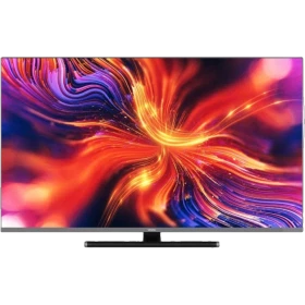 Vestel 55UA9090 Ultra HD 4K LED televizyon, siyah çerçeveli ekranı ve renkli soyut görüntüsüyle önden görünüm