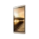 Huawei MediaPad M2 altın renk tablet; köprü ve gün batımı temalı ekran görüntüsüyle önden görünüm.
