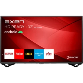 Axen AX32DAB13 HD Ready 32 inç LED televizyon, Android TV arayüzü ve siyah çerçevesiyle önden görünüm