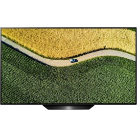 LG OLED55B9PLA Ultra HD 4K OLED televizyon, siyah çerçeveli vitrin görselinde ekran manzarası görünüyor