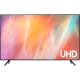 Samsung 75AU7100 Ultra HD 4K LED televizyon, canlı renkler ve UHD yazısı görünen vitrin ekranı