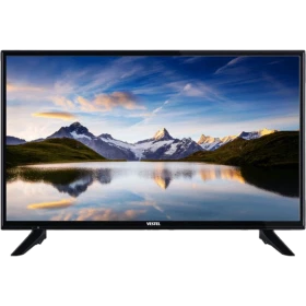 Vestel 32H9400 HD Ready LED televizyon, siyah çerçeveli tasarımı ve doğa manzarası ekranıyla önden görünüm
