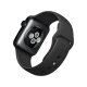 Apple Watch 38 mm uzay siyahı paslanmaz çelik kasa, siyah spor kordon ve arka sensörleriyle