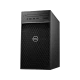 Dell Precision T3640 masaüstü bilgisayarın siyah kasası, önden ve yandan görünümü