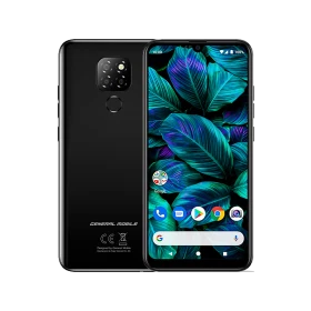 General Mobile GM 20 Çift Sim siyah akıllı telefon, ön ekran ve arka kamera tasarımıyla vitrin görünümü
