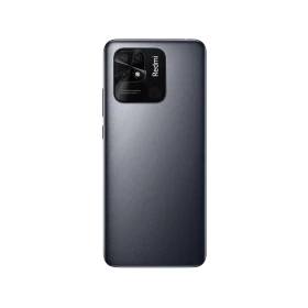 Xiaomi Redmi 10C siyah akıllı telefonun arka yüzü, çift kamera modülü ve parmak izi sensörü görünümü