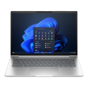 HP EliteBook 6 G1i 14 AI gümüş renk iş ve ofis laptopu; ekranında Windows arayüzü görünen önden görünüm.