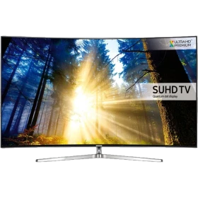 Samsung 55KS9090 Ultra HD 4K LED TV, ekranda doğal manzara ve SUHD TV Ultra HD Premium yazısı