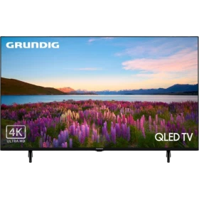 Grundig 55 GHQ 9100 Ultra HD 4K LED televizyon, siyah çerçevesi ve çiçekli göl manzarasıyla