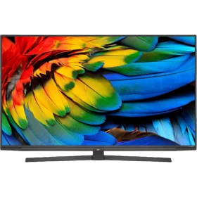 Beko B65 A 950 A Ultra HD 4K TV, ince siyah çerçeveli ekranında renkli tüy deseniyle önden görünüm
