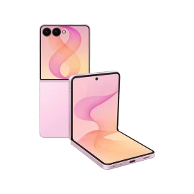 Samsung Galaxy Z Flip8 pembe renkli katlanabilir akıllı telefon, önde ekran ve arkada kamera görünümü.