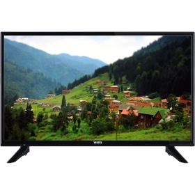 Vestel 32FD7100 Full HD LED televizyon, siyah çerçeveli ekranında doğa ve köy manzarasıyla.