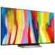 LG OLED55C24LA Ultra HD 4K OLED televizyon; canlı renkli ekran görüntüsü, genel siyah tasarım