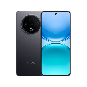 Vivo Y500 siyah akıllı telefon, ön ekran ve arka yuvarlak kamera modülüyle vitrin görünümü