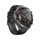 Huawei Watch Ultimate 2 siyah aktivite saati, yuvarlak kadran ve siyah silikon kayışla önden çapraz görünüm