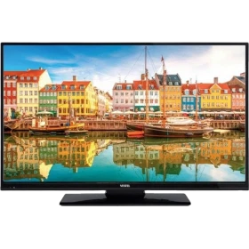 Vestel 32HB7400 HD Ready LED televizyon, renkli liman manzarasını gösteren siyah ekranlı TV