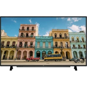 Beko B43L 6760 5B Full HD FHD TV, renkli şehir manzarasını gösteren siyah ekranlı televizyon