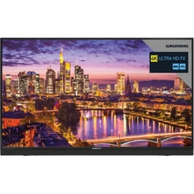 Grundig 48 VLX 8585 BP Ultra HD 4K LED televizyon, şehir manzarası gösteren siyah ekran