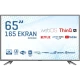Onvo OV65500 Ultra HD 4K LED televizyon, 65 inç ekranı ve ayaklı tasarımıyla önden görünüm