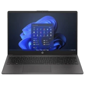 HP 250 G10 B2NC9ES01 siyah iş ve ofis laptopu; Windows arayüzü açık, klavye ve ekran görünür