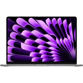 Apple MacBook Air M3 15.3 inç gri laptop, ince çerçeveli ekranı ve açık ön görünümüyle ana vitrin ürünü