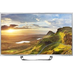 LG 84LM960V Ultra HD 4K LED televizyon; dağ manzaralı ekran, ince çerçeve ve genel siyah tasarım