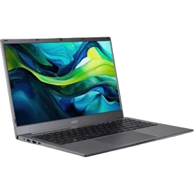 Acer Aspire Lite AL15-31P-C22X koyu gri iş ve ofis laptopu, açık ekranlı önden açılı vitrin görünümü