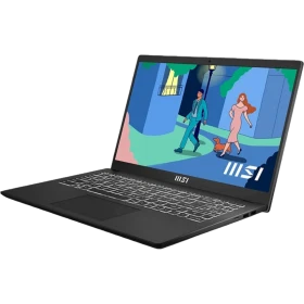 MSI Modern 15 B12MO-624XTR siyah iş ve ofis laptopu açık ekranda kullanım ekranı görünüyor.
