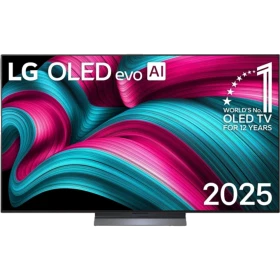 LG OLED65C54LA Ultra HD 4K OLED TV ekranında renkli dalga tasarımı, vitrinde sergileniyor