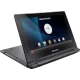 Lenovo Flex A10 16 GB siyah tablet, katlanır arka standlı ekran görünümüyle önden sunum