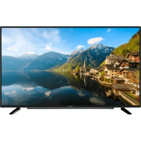 Arçelik A49L 8840 5B Ultra HD 4K LED televizyon, dağ ve göl manzarası gösteren ince siyah ekran